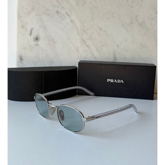 NEW Prada PR B53S Sunglasses in Silver Blue Azure - Picture 2 of 7